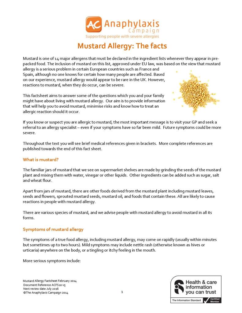 Mustard Allergy Information Allergen Accreditation
