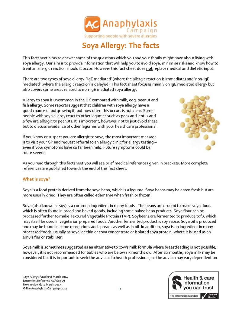 Soya Allergy Information Allergen Accreditation