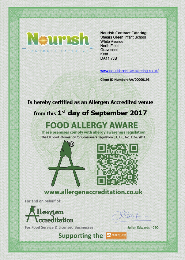 Allergen Aware at Shears Green Infant School Allergen Accreditation