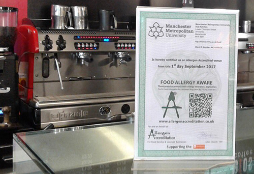 Allergen-Accreditation-Manchester University Certificate on Display